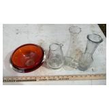 VASES, PITCHER,  COFFEE CUPS & MISC. GLASS