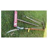 POLE SAW, SHOVELS, RAKE & HUSKERS SIGN