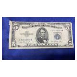 1953 A FIVE DOLLAR SILVER CERTIFICATE BLUE SEAL