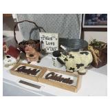 Assorted decor items pig cow & more
