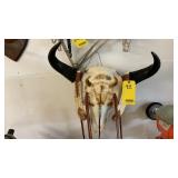 CARVED PAINTED BUFFALO SKULL