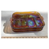 CARNIVAL GLASS TRAYS, PITCHER, TEA POT & COMPOTE