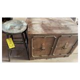 WOOD CABINET AND STOOL