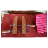 WOOD CLAMP, HANDSAW, WHEEL CHOCK & PUTTY KNIVES