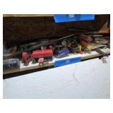 shelf lot of miscellaneous hand tools