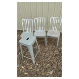 3 Aluminum Chairs and Steel Stool