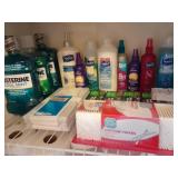 Soap, shampoo, mouthwash, shower curtains