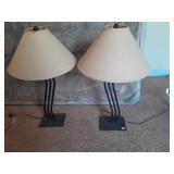 Pair modern black metal lamps w/ shades