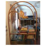 Rattan & glass shelving unit 74' T 43' W 18' D