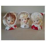 Inarco Lady Head Christmas Vases.  4 In Tall