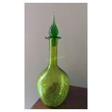 Hand Blown Crackle Art Glass Decanter / Stopper