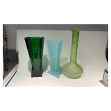 Art Deco Frosted Green Satin Glass Vase,