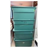 4 Large Green Plastic Tubs / Lids. 29 x 18 x 15