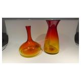 Hand Blown Art Glass Vases. Taller is 10 In