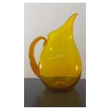 Mid-Century Modern Amber Wavy Glass Pitcher