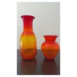 Hand Blown Crackle Art Glass Vases