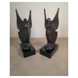 Metal Winged Figure Bookends. 11 in Tall