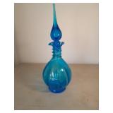 Vintage Blue Glass Art Decanter with Stopper