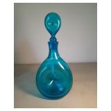 Turquoise Hand Blown Art Glass Donut Decanter