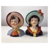 Occupied Japan Boy & Girl Head Vases.  3.5 In Tall