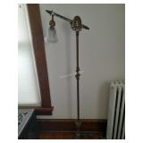 Vintage Cast Metal floor lamp & glass shade