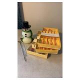 Glass Swizzle Sticks & Snowman.