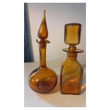 Amber Hand Blown Glass Decanters / Stoppers