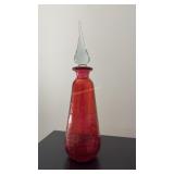 Vintage Crackle Hand Blown Art Glass Decanter