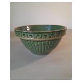 Vintage Green  Yellow  Ware Pottery Bowl. 8 In Dia