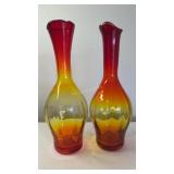 2 Handblown Art Glass Vases. 10 In Tall.