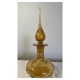 Hand Blown Amber Art Glass Decanter / Stopper