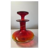 Red To Amber Hand Blown Art Glass Decanter