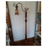 Vintage Floor Lamp With Painted Glass Shade