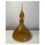 Vintage Amber Crackle Glass Decanter.