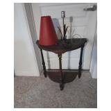 Wooden Demilune Table & Metal Lamp