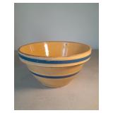Vintage Yellow Ware Bowl / Blue Stripes 9 In Dia
