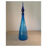 Blenko Hand Blown Blue Decanter. 22 In Tall