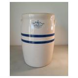 No 3 Crown Crock with Lid & Handles. Blue Stripe