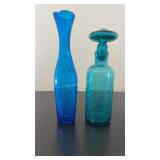 Blenko Crackle Art Glass Vase & Decanter