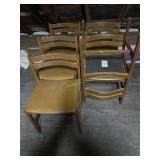 6 Wooden Chairs, Leather Seats. IN ATTIC