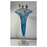 Blenko Art Glass Vase  /  Hand Blown Glass Flowers