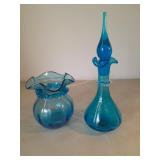 Hand Blown Blue Art Glass 12 In Tall