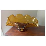 Large Vintage Amber Glass Fruit Bowl. 14 In Dia.