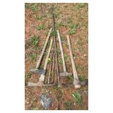 Pick, wood splitting maul, digging iron, pry bar