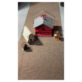 Metal Bird Feeder & Wooden Bird House