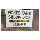 Fickes Farm subdivision sign, 2'x3', 2 sides