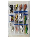 Flambeau clear fishing tackle box w/14 lures