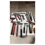 Tool lot-various hammers, pry bars, pliers, etc