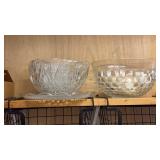 2 Glass Punch Bowls, Cups, Ladles, Serving Plate