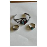 Sterling Bracelet & Rings w / turquoise stones